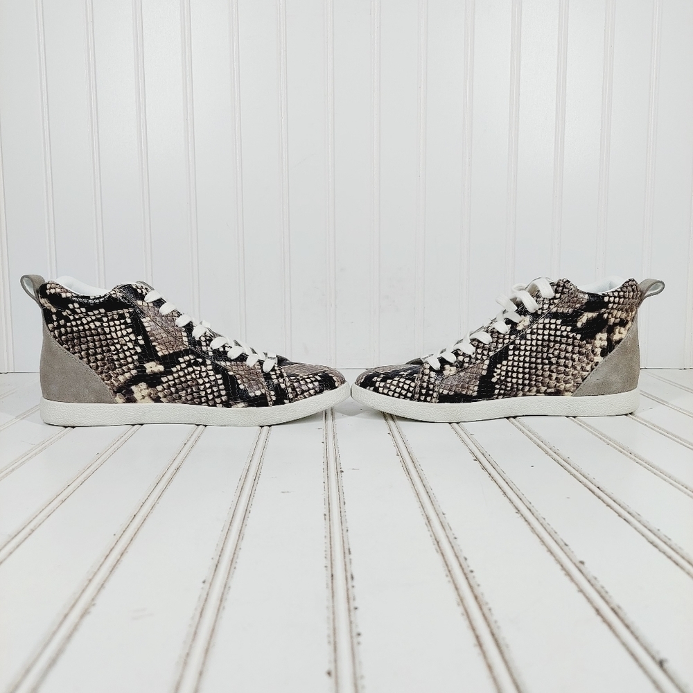 NEW PAIGE Annie Snake Embossed Mid Top In Black/ White Multi Sneakers M512 - Picture 7 of 12
